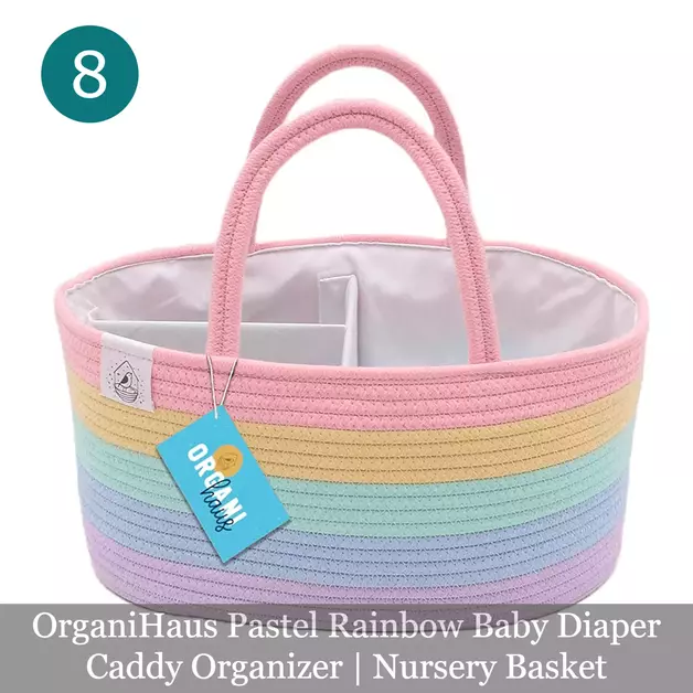OrganiHaus Pastel Rainbow Baby Diaper Caddy Organizer Nursery Basket