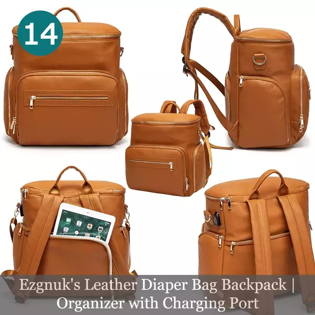 Ezgnuk's Leather Diaper Bag Backpack Organizer with Charging Port